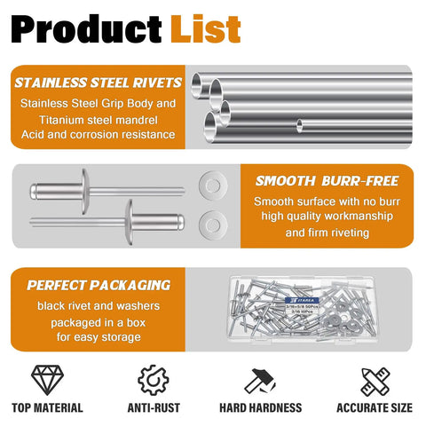 Built Damn Tough Stainless Steel Pop Rivets With Matching Stainless Washers Blind Assortment Kit Three Sixteenths By Five Eighths Pack Of Sixty For Solid Garage Projects And Quick Fixes