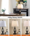 Set Of 2 Modern Farmhouse Table Lamps With USB Ports And Night Light Industrial Open Column Bedside Lamps For Bedroom And Living Room 22 Inch White Fabric Shade Plug In Edison LED Bulbs Included
