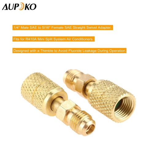 R410A Straight Swivel Mini Split Adapter With Five Sixteenth SAE Female To One Quarter SAE Male Quick Couplers For HVAC And Ductless Mini Split Systems Pro Grade DIY Friendly Two Pack brass adapters
