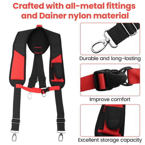 48-22-8145 Heavy Duty Padded Suspension Rig Replacement Backing For Tool Belts And Bags Built With 1680 Denier Nylon And All Metal Hardware, featuring black and red design.
