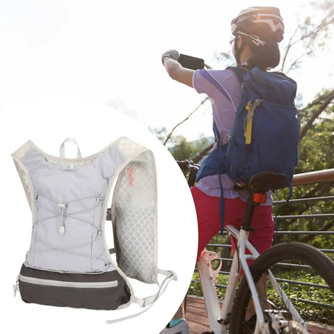 Go To Lightweight Hydration Running Backpack With Breathable Vest, Adjustable Straps, Reflective Strips, Grey rucksack displayed