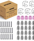 Pro Grade Plasma Cutter Consumables Kit With Cutting Tips And Nozzles, 50 Piece Set, shown with various components arranged