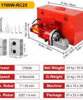 Electric Hydraulic Rebar Cutter 1700W Delivers Fast Three to Four Second Cuts For 4 20mm and 25mm Steel Rebar Includes Storage Box