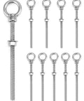 Next Level 3 8 By 6 Inch 304 Stainless Steel Shoulder Eye Bolts 10 Pack Full Machine Thread Bundle With Matched Nuts displayed on white background.