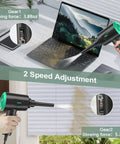 Electric Air Duster Blower With Two Speed Settings And Four Brush Attachments For Electronics Cleaning used on laptop and blinds