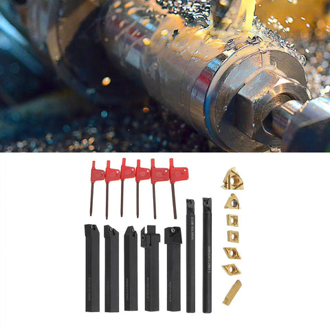 Heavy Duty Hilitand Lathe Turning Tool Kit With 1/2 Inch Shank And Seven Indexable Carbide Inserts for metalworking.