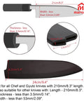 Magnetic Wood Saya Knife Sheath for 8 Inch Gyuto and Chef Knives, dimensions and fit details illustrated