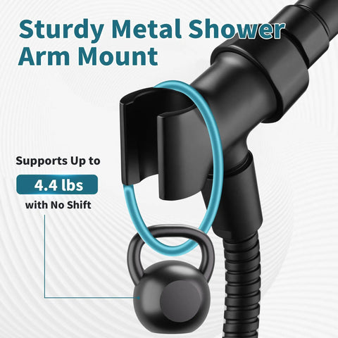 All Metal Handheld Shower Head Holder With Adjustable Shower Arm Mount 360 Degree Rotatable Brass Ball Joint Hose Connector Universal Wall Hook Bracket Matte Black Finish Built For No Fuss Daily Use, supports 4.4 lbs