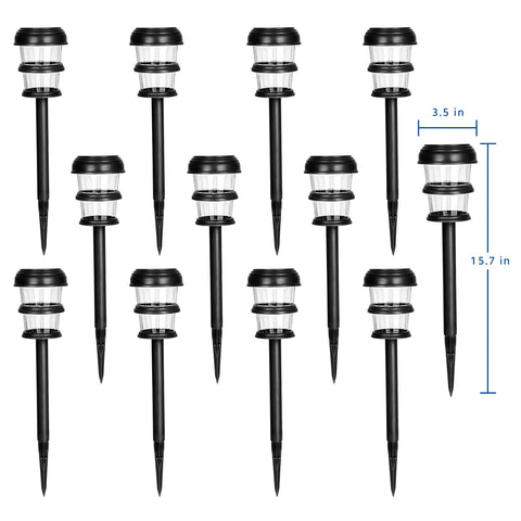 8 Pack Solar Pathway Lights With Twin Ring LED Design For Bright Auto On At Dusk Outdoor Pathway Yard Garden Driveway Black Weather Resistant No Wiring Easy Install displayed in size comparison