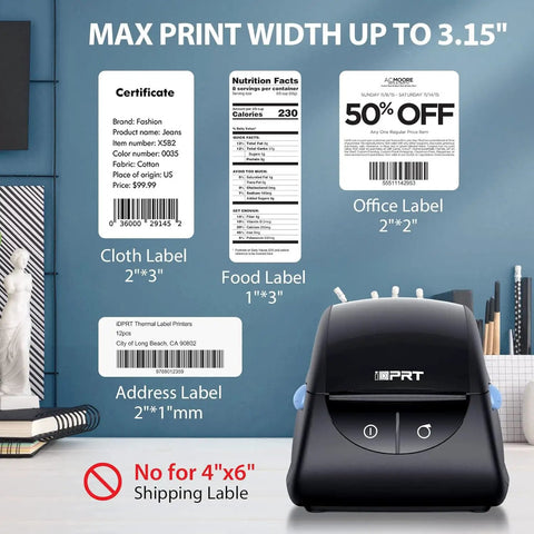 Top Tier Desktop Thermal Label Printer That Smoothly Handles Address File Folder And Barcode Rolls For Streamlining Your Daily Shipping Grind Up To Three Thirty Five Inch Width With Zero Hassle Setup, showcasing various label types.