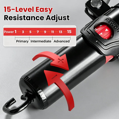 15-level resistance adjust dial of the 3 In 1 Hydraulic Twist Arm Trainer With Ab Roller And Hooks for home gym workouts.