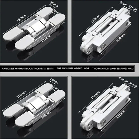 Heavy Duty Concealed Cabinet Hinges For Wooden Doors With 180 Degree Adjustable Hidden Barrel Design Black Finish Supports 80 Pounds Swings Like A Dream Built Tough For No Fuss Diy Setup, detailed view from different angles with measurements.