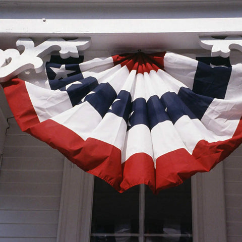 Patriotic Pleated Fan Flags Set, 6 Pcs, 3 By 1.5 Feet American Buntings Banner With Stars And Stripes hanging outdoors
