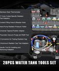 Shop Grade 28 Piece Radiator Pressure Leak Tester And Coolant Refill Tool With Universal Vacuum Adapters, complete tool kit with 28 pieces.