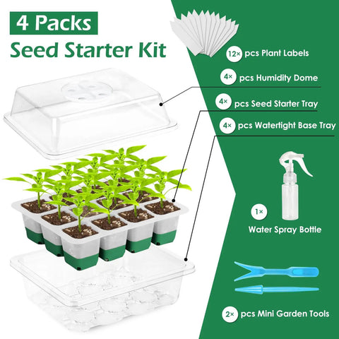 Silicone Seed Starter Tray Set With Drainage Holes 4 Pack Seed Starter Kit for Plant Seeds Indoors includes humidity dome