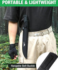 Person wearing 16 Inch Heavy Duty Machete With Saw And Sheath For Camping, Hunting, And Jungle Clearing on belt in forest