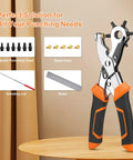 Heavy Duty Revolving Punch Plier Kit With Five Replaceable Bases And Six Punch Heads For Leather Belts Watch Bands Saddles Rubber And Craft Projects Pro Grade For DIY Home Use Everyday Workshop Ready with accessories