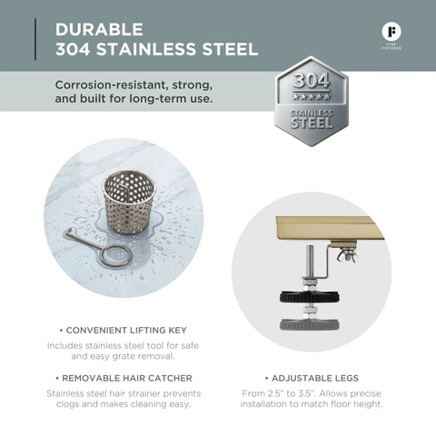Durable 304 Stainless Steel removable hair catcher and lifting key tool for Rugged 42 Inch Linear Shower Drain.