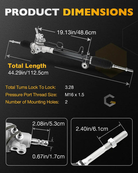 Power Steering Rack And Pinion Assembly Direct Fit OEM Replacement For Toyota Camry dimensions diagram with measurements