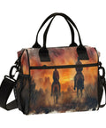 Desert Cowboy Insulated Lunch Bag For Women With Adjustable Shoulder Strap showcasing a sunset desert horse scene on front.