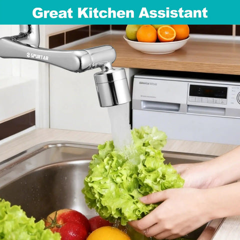 Adjustable Sink Faucet Extender With Swivel Aerator And Filter washing lettuce with soft bubbled water in kitchen sink