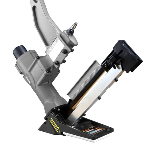 Three In One Pneumatic Flooring Nailer And Stapler For Tongue And Groove Hardwood with mallet and base plates close-up view