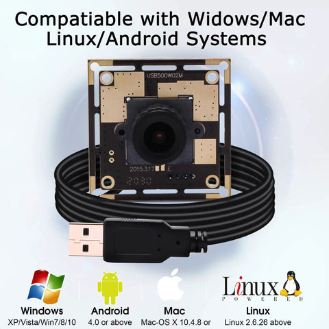 5MP USB Camera Module With 2.1mm Wide Angle Lens For Windows Linux Mac Android UVC No Driver Needed, camera and USB cable