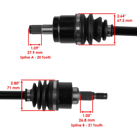 Honda Front Right Complete CV Joint Axle For TRX420 Rancher 4x4 2010 2011 2012 2013 Replacement Part OEM Equivalent Durable Heavy Duty Upgrade Direct Fit Easy Install No Vibration Performance, spline sizes shown