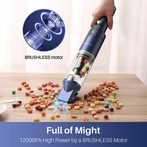 Cordless Handheld Vacuum With 12KPa High Power Suction, Brushless Motor, cleaning cereal crumbs with LED screen display