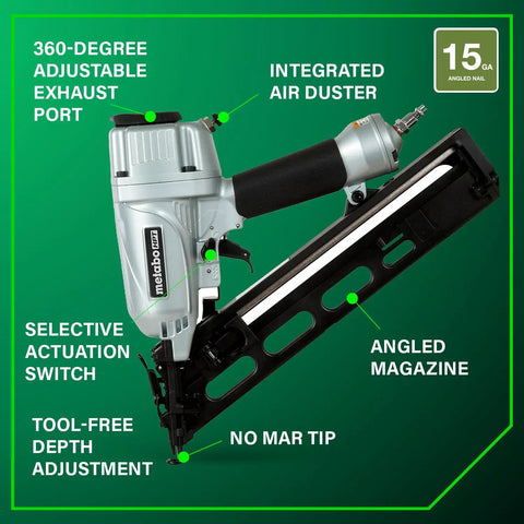 Finish Nailer With Air Duster For Crown And Base Molding 15 Gauge Angled Pneumatic Nailer With Pro Grade Features