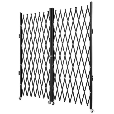 Heavy Duty Double Folding Security Gate Eighty Seven Inches Tall By One Hundred Fifty Inches Wide with retractable black steel frame.