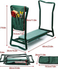 Your Go To Garden Kneeler Seat Folding 2 In 1 Kneeling Chair With Handles And Foam Padded Seat Garden Bench Easy Weeding And Pruning Gift Ready Durable Lightweight Design With Wide Comfort Foam Pad For All Day Use, shown folded and unfolded with attached tool pouch.