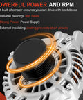 Close-up of 160A 12V High Output Alternator for 2.4L Chrysler 200 2015 2017 Fiat 500X, showing front view