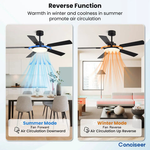 52 Inch Ceiling Fan With Lights And Remote For Bedroom Living Room Kitchen Office Indoor Outdoor Use 6 CCT Dimmable