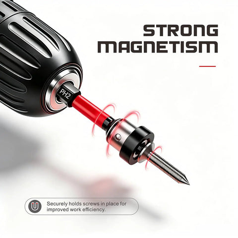 6 Pcs Magnetic Drywall Screw Setter Bits Featuring Ph2 Depth Stop Dimpler Adapter with strong magnet holding screws securely.