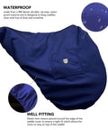 Dressage English Saddle Cover With Waterproof Outer And Breathable Fleece Lined Interior for Long Flap Saddles full view in navy