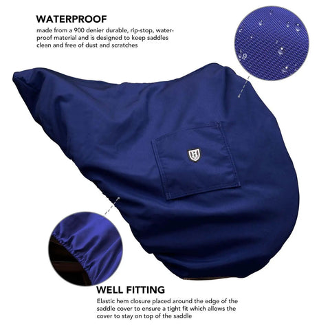 Dressage English Saddle Cover With Waterproof Outer And Breathable Fleece Lined Interior for Long Flap Saddles full view in navy