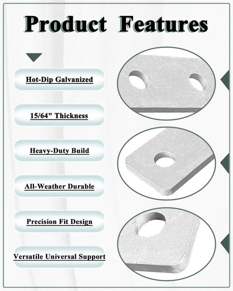 Heavy Duty Six Pack Two Hole Flat Plate Fitting For One And Five Eighths Inch Strut Channel Steel Brackets Fifteen Sixty Fourths Inch Thick Tough Galvanized Finish Fits Half Inch Bolt Built For Rooftop Outdoor Solar HVAC, hot-dip galvanized plate with two holes