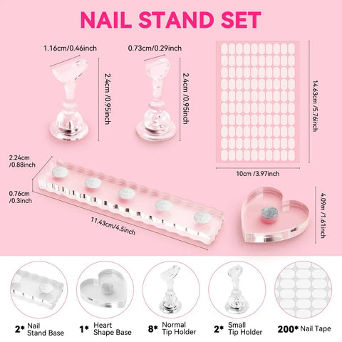 Magnetic Nail Stand Set For Press On Nails Handy Nail Art Display Holder With 200 Pcs Double Sided Tape Heart Acrylic Kit