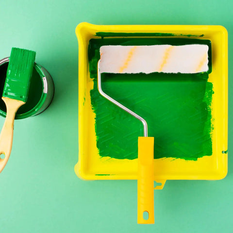 No Sweat Replacement Paint Roller Sleeve Covers For Silky Smooth Interior Wall Coatings And Textured Surfaces With Nearly Zero Lint Drop For Chill DIY Projects And Studio Quality Results Two Pack with green paint.