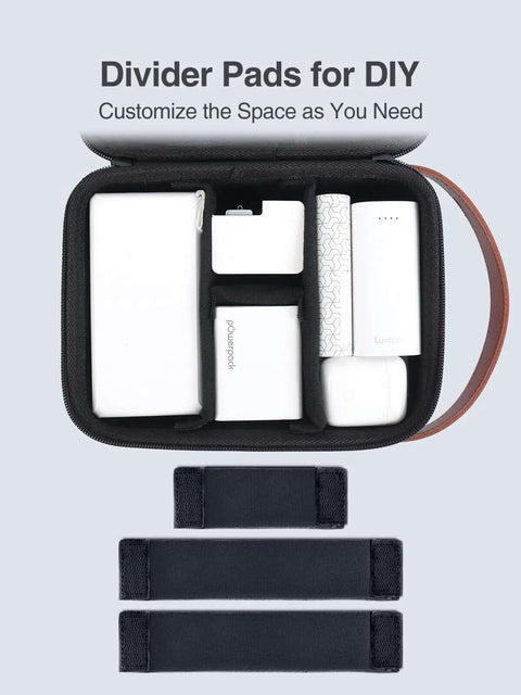 Totally Clutch Electronics Travel Organizer Case With Leather Handle For Chargers Cables And Tech Gear Keeps Your Setup Tight, interior with dividers for custom space.