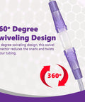 Close-up of purple plastic oxygen tubing swivel connector with 360-degree swivel; 10-pack