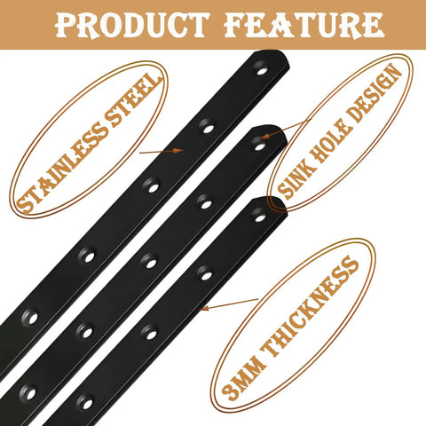 Absolute Beast 8 Inch Black Mending Plates features stainless steel, sink hole design, and 3mm thickness for sturdy bracing.