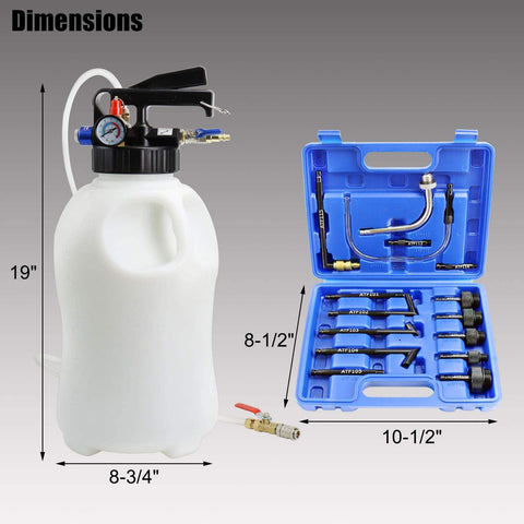 Mess Free Pneumatic Fluid Extractor And Dispenser Set For Easy Oil And Fluid Changes In Engine Transmission Differential Transfer Case And Power Steering ATF Refill Kit With 3 1M Dipstick Tubes In Blue Case.