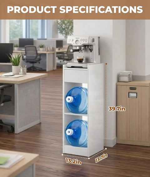 Office setting with Sturdy 3 Tier Solid Wood Water Dispenser Rack With Drawer And Top Shelf 39 Inch Tall 5 Gallon Water Jug Storage Stand