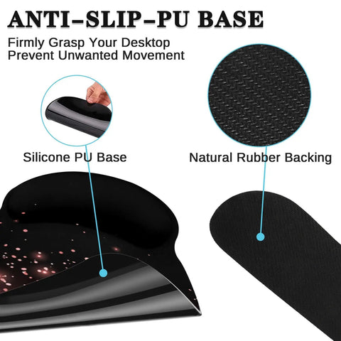 Anti-slip PU base and natural rubber backing of Rose Gold Pink 4-In-1 Keyboard And Mouse Pad Set with Large Desk Mat.