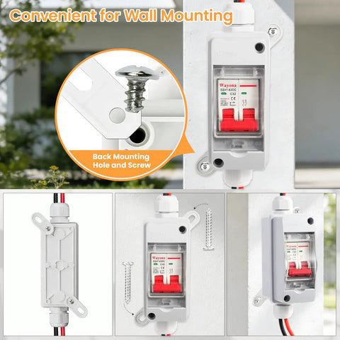 Solar Panel Disconnect Switch With IP65 Waterproof Rating Back Mounted DC 500V 32A Mini Circuit Breaker Box for Outdoor Use