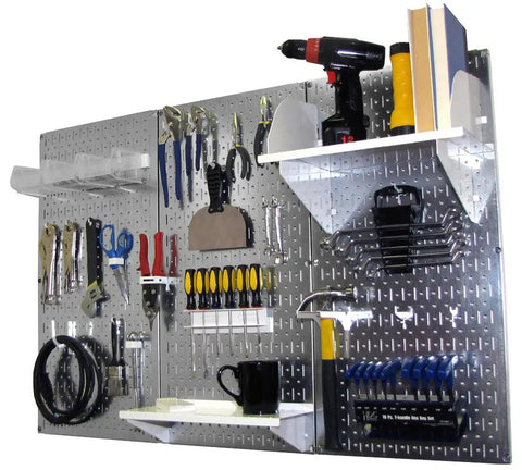 Heavy Duty Metal Pegboard Organizer Kit For Garage Or Shop 4 Ft Galvanized Toolboard With White Accessories Tough As Nails Storage System That Mounts Straight Into Studs
