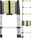 Rugged 10.5Ft Aluminum Telescoping Ladder, Portable Multi Purpose Extension For Indoor Outdoor Work, 330 Lb Load Capacity