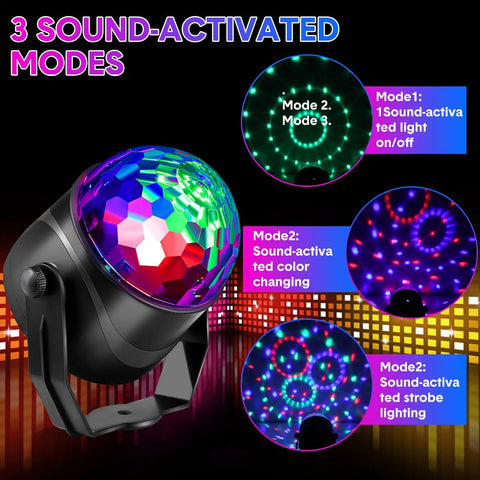 Six Pack Disco Ball Party Lights RGB DJ Strobe Light With Remote Control Plug In For Home Room Birthday Dance Parties